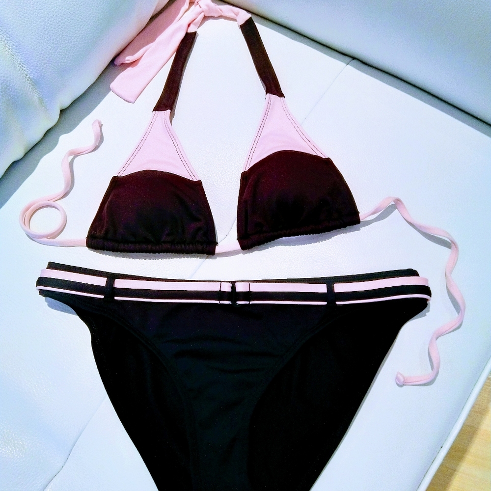 Black and pink 2 piece bikini swimwear